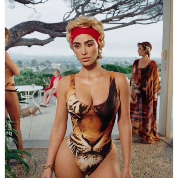 NWT Skims X Roberto Cavalli Scoop Neck One Piece In Tiger Face Print Size XL - Picture 1 of 16